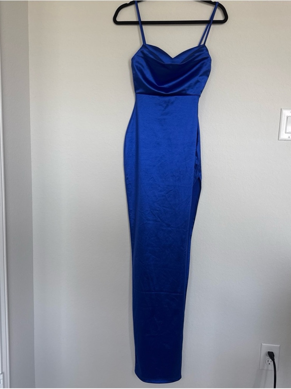 Windsor Cobalt Blue Satin Spaghetti-Strap Gown-0576